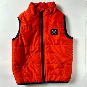 Orange Puffer Vest Sleeveless Boys Sz 4 Zip-Up Kids Headquarters Trucker Repair